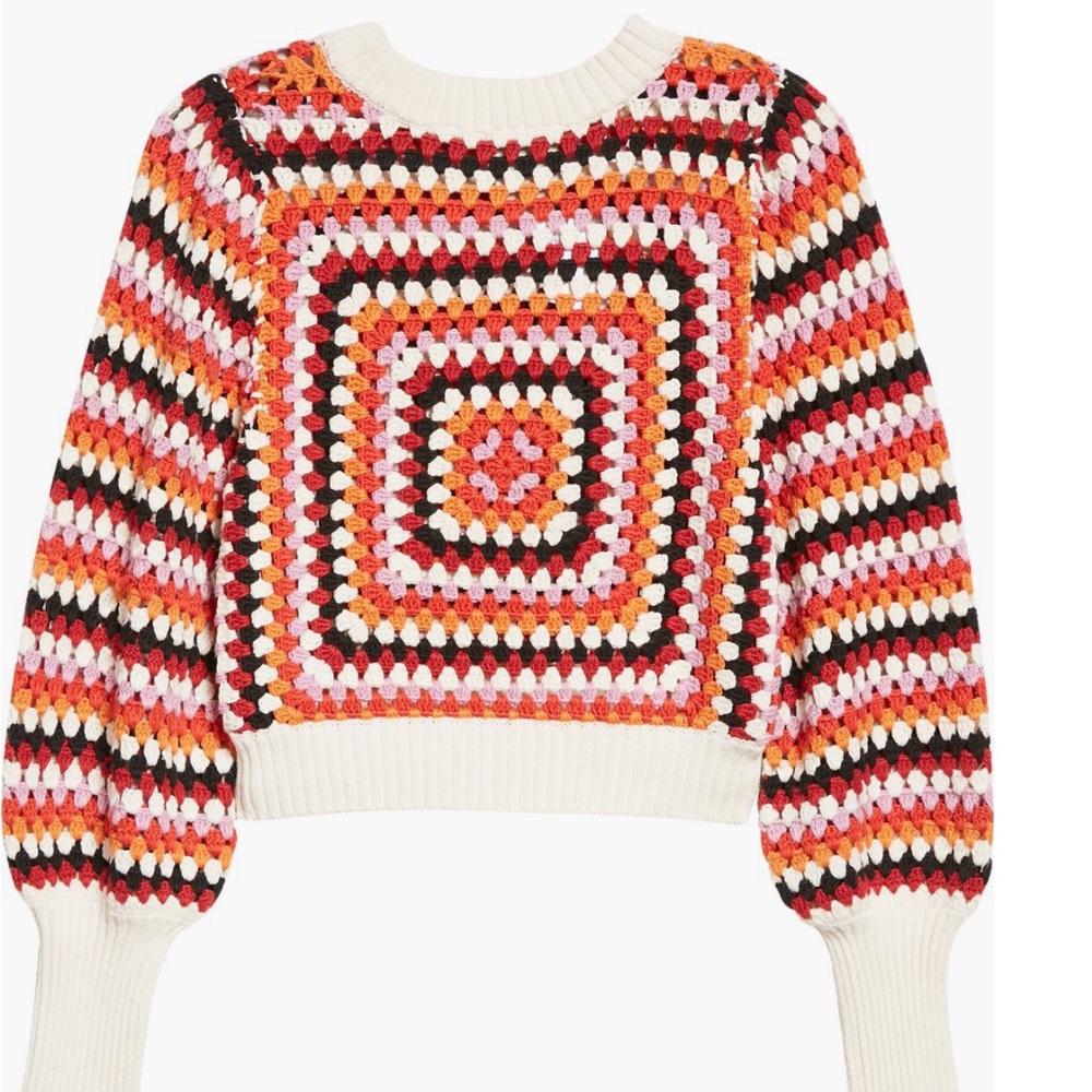 Farm Rio Multicolor Crochet Sweater Handmade Size Large NWT - Picture 4 of 16